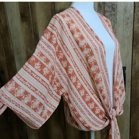 Vintage Boho Tunic Cardigan Kimono Top Pink Cream - Picture 4 of 16